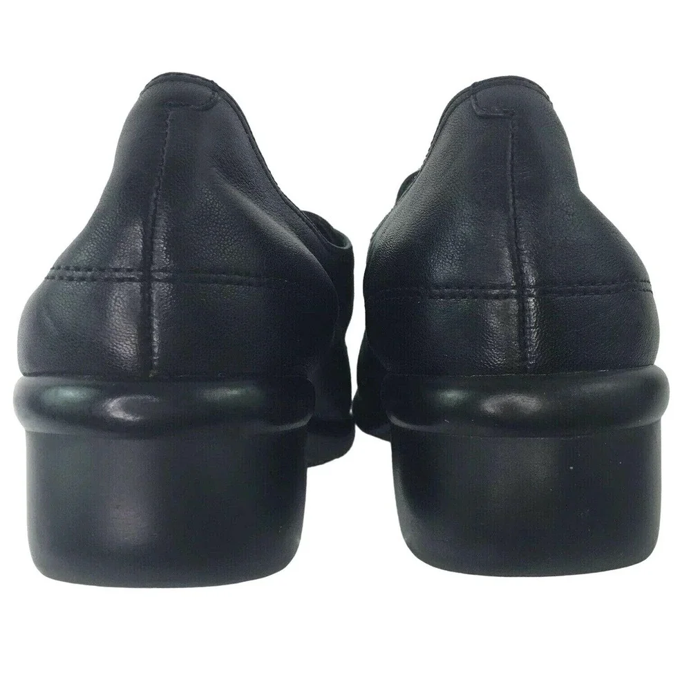Strictly Comfort Leather Slip On Adjustable Shoes Womens 11 M Black Hook & Loop